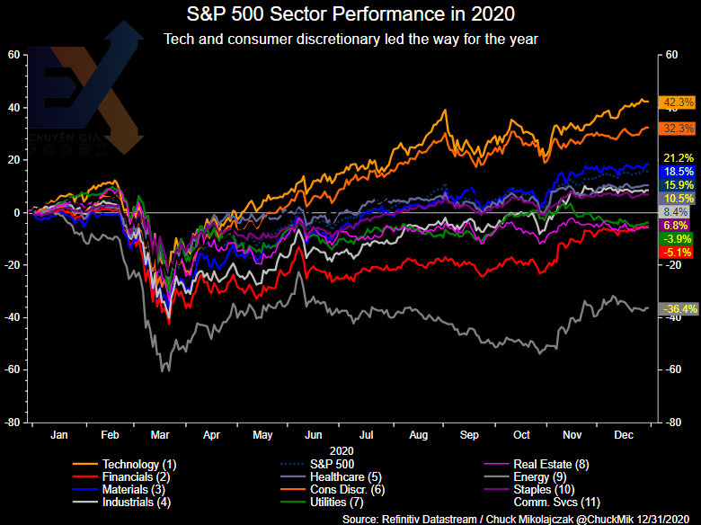 Tình hình hoạt động của ngành S&P 500 vào năm 2020 